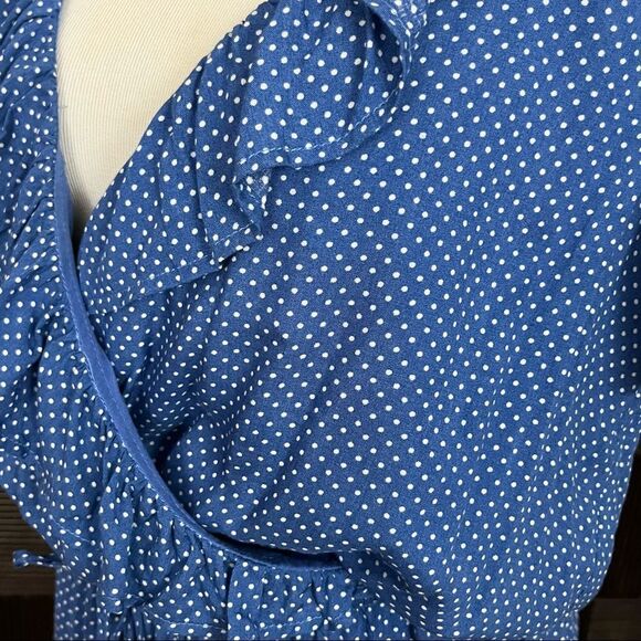 Wild Honey Blue Micro Polka Dot Wrap Front Ruffle Romper M - Picture 4 of 6